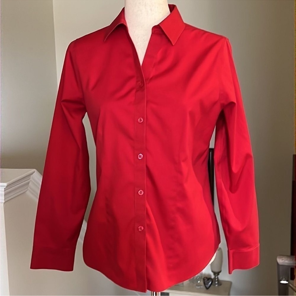 CHICO’S No Iron Button Up Shirt Long Sleeve Red Size Small NWOT - Picture 1 of 7